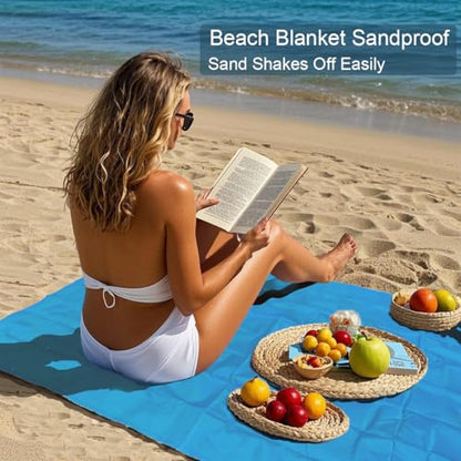 Pocket Blanket, Compact Blanket for Picnic, Beach, Festival - color: Sky Blue, size: 55"*60"