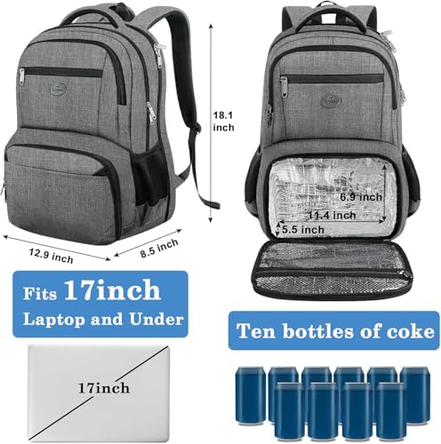 MATEIN Backpack Lunchbox for Men, Anti Theft Cooler Backpack Fit 17" Laptop - color: Grey, size: 17 Inch