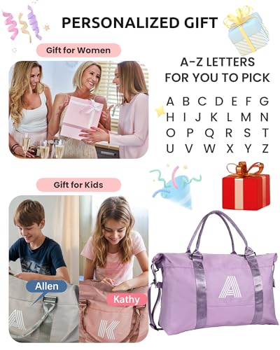 Initial Travel Duffel Bag, Sports Bag, Personalized Weekender Bags - color: Purple, style: L*