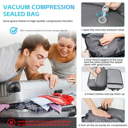 TANGCOLR Vacuum Travel Backpack with Pump for Men Women, 42L Expandable Vacpack Laptop Backpack Flight Approved with Vacuum Compression System - color: Black-a42l