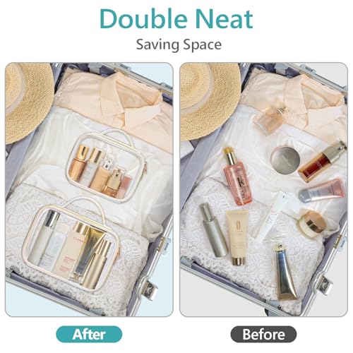 PACKISM Clear Makeup Bag Travel - TSA Approved Toiletry Bag, 2 Pack White - color: Ruched Colorful White