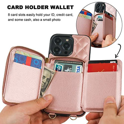 Bocasal Crossbody Wallet Case Card Holder for iPhone 14 Pro Max Rose Gold - color: Rose Gold