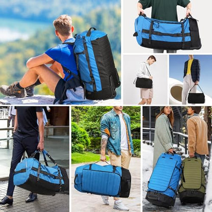 Vomgomfom 86L Collapsible Wheeled Duffle Bag Waterproof, Blue - color: Blue