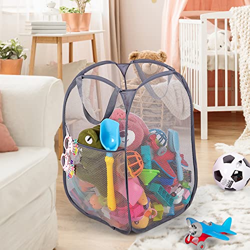 BATTOO Deluxe Strong Mesh Pop up Laundry Hamper Basket with Side Pocket for Laundry Room, Bathroom, Kids Room, College Dorm or Travel 2 x Grey - color: Grey+Grey