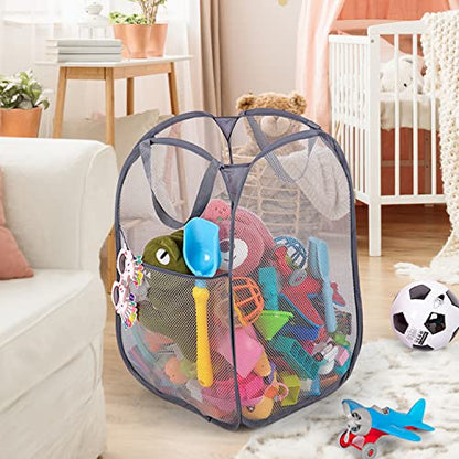 BATTOO Deluxe Strong Mesh Pop up Laundry Hamper Basket with Side Pocket for Laundry Room, Bathroom, Kids Room, College Dorm or Travel 2 x Grey - color: Grey+Grey