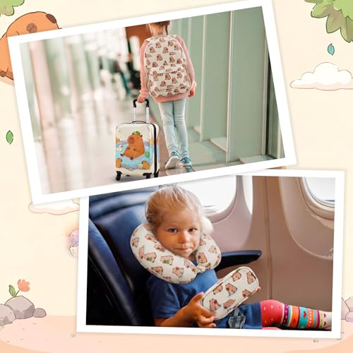 Redbaker 6 Pcs Kids Luggage Set, 18 Inch, Mint Brown Capibara - color: Mint Brown