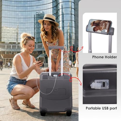 Apellia 20-Inch Carry-on Luggage with Foldable Seat Ride-on Suitcase for Kids 4-8 & Adults, TSA Lock, USB Charger Port, 360 Spinner Wheels, Cabin Approved Expandable Suitcase, Grey - color: Grey