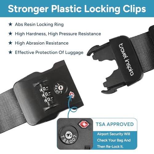 Travel Inspira Anti-Theft Suitcase Belt with TSA Lock - color: Cross Black-New
