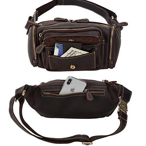 TIDING Leather Fanny Pack Multi-Pockets Waist Belt Bag for Men - color: Dark Brown