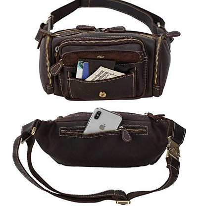 TIDING Leather Fanny Pack Multi-Pockets Waist Belt Bag for Men - color: Dark Brown