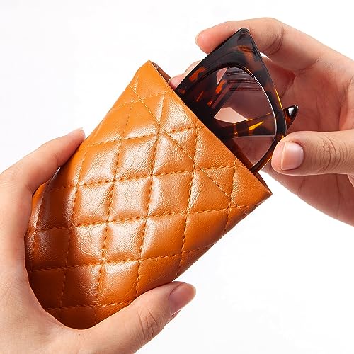 TRIUMPH VISION Eyeglass Case Glasses Case Soft Sunglass Pouch Sleeve 3 Pack - color: Pu Quilted (Brown, Pink, Grey)