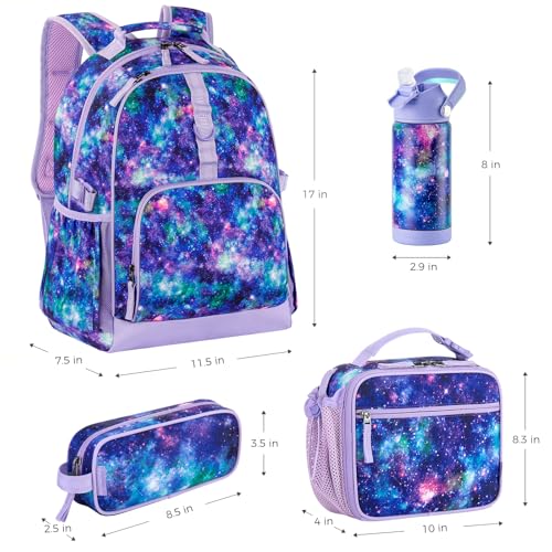 Choco Mocha Cheetah Backpack Set Kids Backpacks for Girls, Girls Backpack with Lunch Box & Water Bottle, Elementary School Bookbag Age 6-8 17 Inch, Purple - color: Cheetah Purple