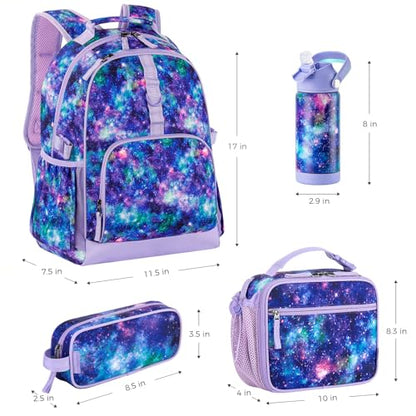 Choco Mocha Butterfly Backpack Set Kids Backpacks for Girls, Girls Backpack with Lunch Box & Water Bottle, Elementary School Bookbag Age 6-8 17 Inch, Purple - color: Butterfly Purple