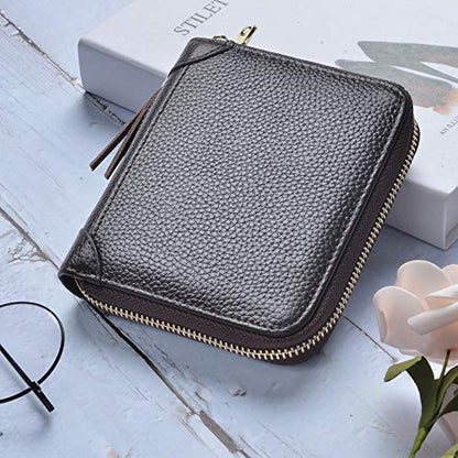 Easyoulife Womens Credit Card Holder Wallet Zip Leather Card Case RFID Blocking (Coffee) - color: Coffee