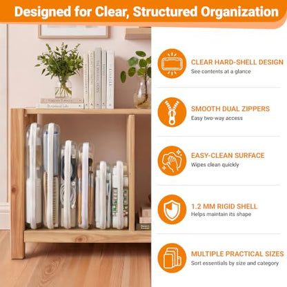 YQBRAO Clear Hard Shell Zipper Cases, 4 Medium Makeup Organizers, White - color: White, size: 4 Pack(M)