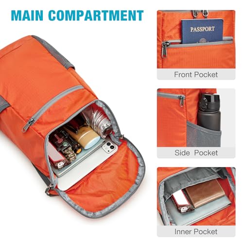 G4Free 10L Lightweight Packable Hiking Backpack, Nylon Daypack Daily Travel - color: Orange, size: Small