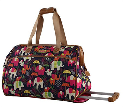 Lily Bloom Pattern 22 Inch Duffel Bag with 2-Rolling Wheels, Weekender Overnight Travel Lightweight Carry-On Suitcase For Women - color: Elephant Rain