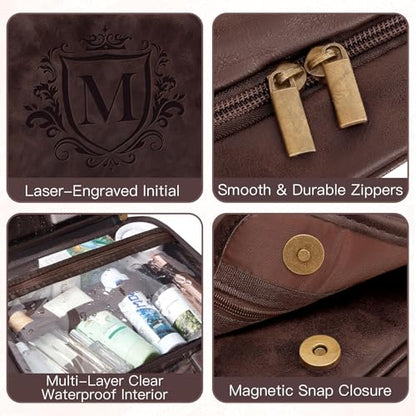 Personalized 3-in-1 Mens PU Leather Toiletry Shaving Bag - color: Dark Brown, style: B