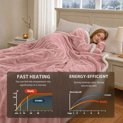 Sealy Wearable Electric Blanket with Foot Pocket, 50"x70"+18", Pink - color: Pink