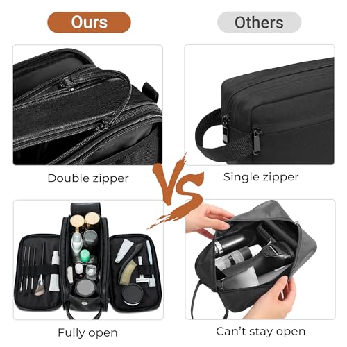Elviros Toiletry Bag for Men PU Leather Shaving Dopp Kit (Medium, Black) - color: Black, size: Medium (Pack of 1)