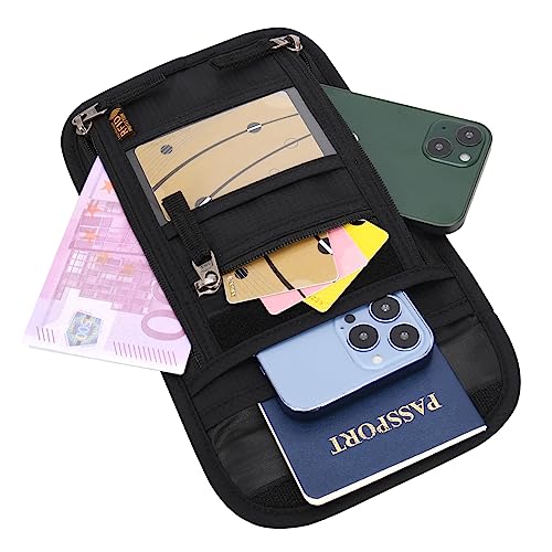 Neck Wallet Lightweight RFID Blocking Waterproof Travel Pouch Passport Wallets for Women Men - color: B-Navy blue