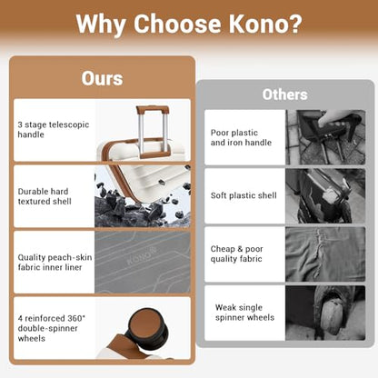 Kono Luggage Sets 3 Piece, Expandable 28 Inch Luggage with Spinner Wheels, Lightweight & Anti-Scratch PC+ABS Hardshell Travel Rolling Suitcase Large Checked Luggage with Tote Bag, Black/Brown - color: Black/Brown, size: 3 Piece Set (28/Db/Tb)