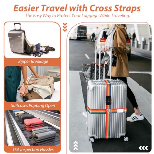 TSA Approved Luggage Straps with Combination Lock, Cross Rainbow - color: Cross Rainbow