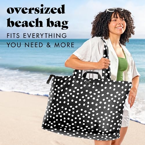 Fit & Fresh All The Things XL Beach Bag for Women, Oversized Travel Tote - color: Black & White Dot