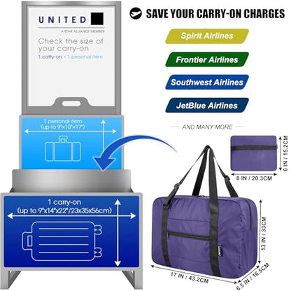 Duffle Bag for Travel Foldable Personal Item Travel Bag, 23L, Purple - color: Purple, size: 23L