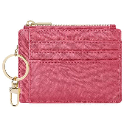 Sodsay Card Case Slim Front Pocket Wallet for Women Credit Card Holder with Keychain | Slim, Credit Card Holder, Front Pocket, with Keychain - color: CH Rose Red