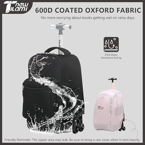 NEW TILAMI 16 Inch Rolling Backpack with Lunch Bag for Girls Boys School - color: Solid Black
