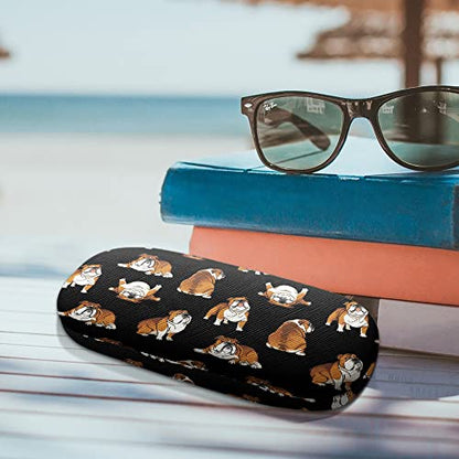 WIRESTER Hard Shell Eyeglasses Case, Clamshell Sunglasses Holder Protective Cover with Microfiber Cloth - color: English Bulldog Funny Playful Postures