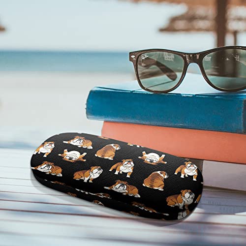 WIRESTER Hard Shell Eyeglasses Case, Clamshell Sunglasses Holder Protective Cover with Microfiber Cloth - color: English Bulldog Funny Playful Postures