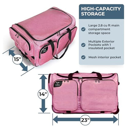 Travolution NEW Glittering Dance Bag with Garment Rack, 23 Inch Rolling Duffel With Wheels, Ideal for Competitions & Travel, Easy-assembly Lightweight Aluminum Clothes Rack (Glitter Pink) - color: Glitter Pink 23"