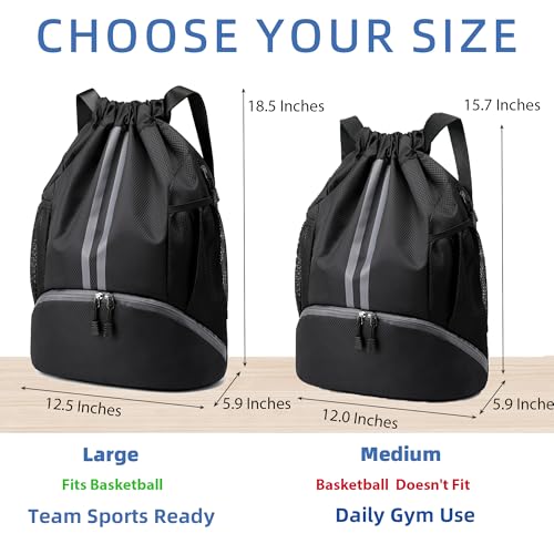 JELUTAR Drawstring Backpack Gym Bag with Shoes Compartment, Black - color: Black, size: Large