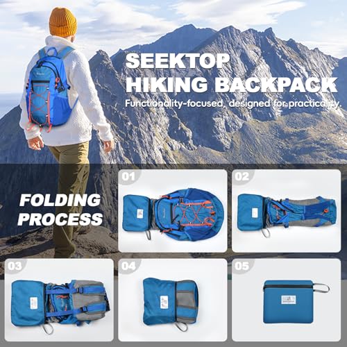 Seektop Packable Waterproof Hiking Backpack, 20L Lightweight Daypack | Tear-Resistant Nylon Material, Multi-Compartment Storage, Ultralight Small Foldable Travel Hiking Daypack for Men & Women - color: Blue