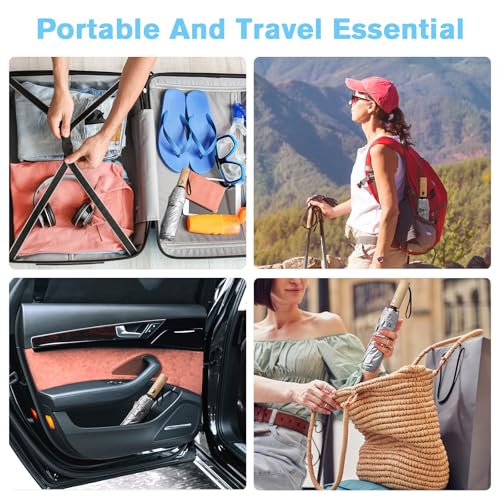 G4Free Windproof Travel Umbrella with Large Wooden Handle 46" Canopy - color: Silver/Pink