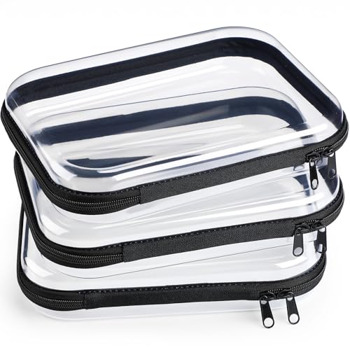 Hoolerry 3 Pcs Clear Hard Zipper Case Plastic Zipper Pouch, Black, M - color: Black, size: M