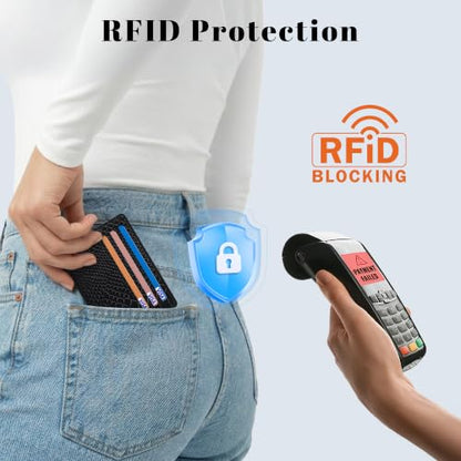 Airkit Small Slim ID Case, Womens Credit Card Holder Wallet, RFID Sleeve - color: Black Crocodile