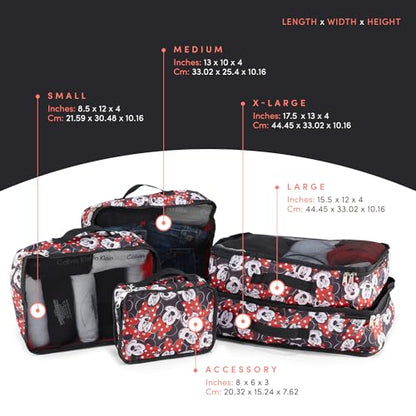 Disney Packing Cubes for Travel – 5 Piece Compression Set, Mickey Minnie Stitch Pooh Luggage Organizer Bags - color: Red