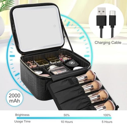 Relavel Makeup Train Case With LED Mirror, Removable Partitions Bag - color: 02-Glossy Black, size: 1-Small