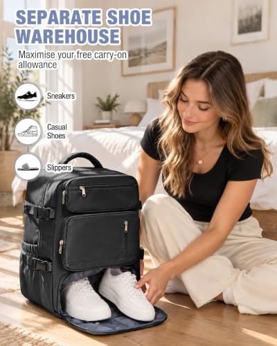 suradar Travel Backpack, 180° Open Laptop Backpack with Shoe Compartment - color: W3-black