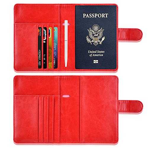 Passport Holder Cover, ACdream Protective Premium Leather RFID Blocking Wallet Travel Case for Passport/Credit Card/Air Ticket, - color: Red