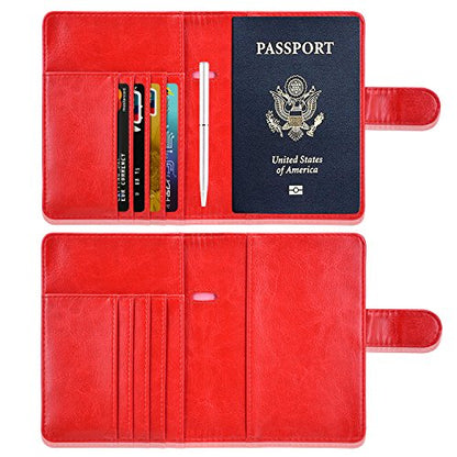 Passport Holder Cover, ACdream Protective Premium Leather RFID Blocking Wallet Travel Case for Passport/Credit Card/Air Ticket, - color: Red