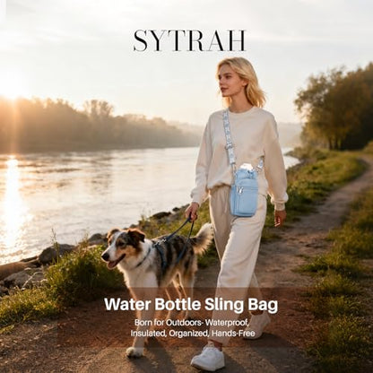 SYTRAH Water Bottle Carrier Bag with Strap, Insulated Corssbody Purse - color: Grey Blue