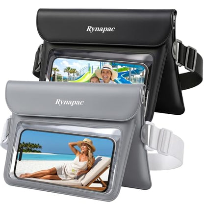 2 Pack Waterproof Fanny Pack, IPX8 Double Space Dry Bag Phone Pouch - color: Black+Gray