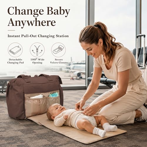MOMINSIDE Diaper Bag Tote with Changing Station Convertible Diaper Bag Backpack Tote pañaleras para bebe Large Baby Bag, Hospital Bag Mommy Bag Travel Diaper Bag for Mom, 16 Pockets, Dark Brown - color: Dark Brown