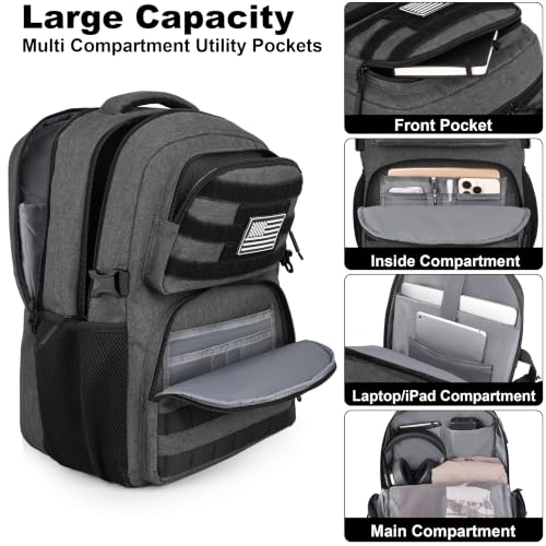 MOZETO 17 Inch Laptop Backpack, Large Tactical Inspired Travel Bag - color: Dark Gray