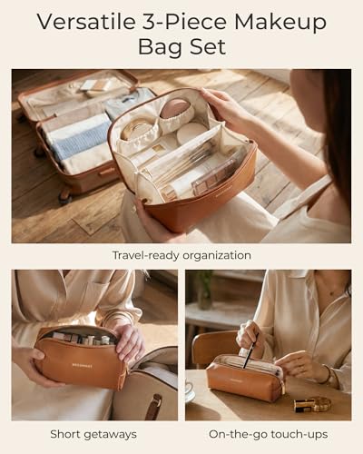 BAGSMART Makeup Bag Travel 3 Pcs Set Cosmetic Toiletry Bag,Classic Brown - color: 31- Classic Brown