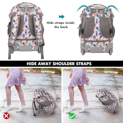 Tilami Rolling Backpack for Kids 19 inch with Lunch Bag Wheeled Laptop Backpack,Pine apples - color: Pine Apples